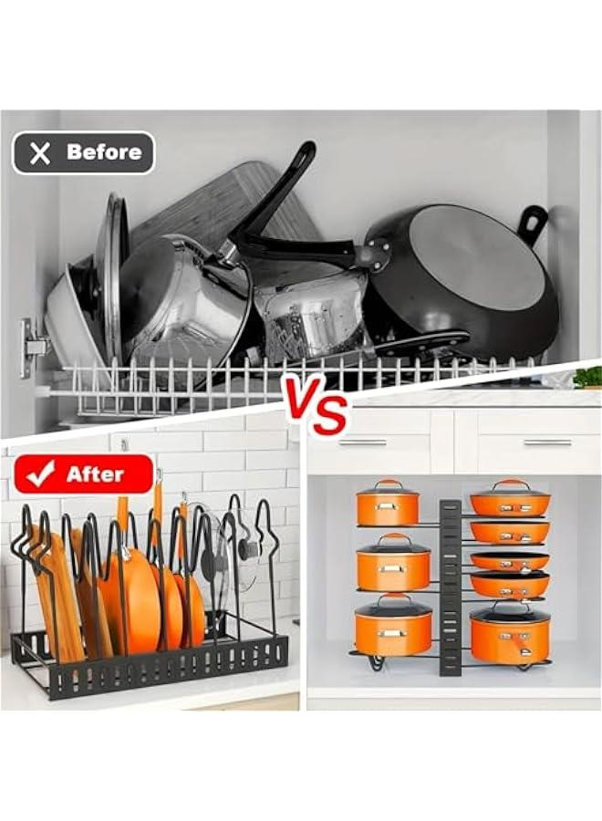 Pot Rack Organizer, 8 Tiers Adjustable Pots and Pans Organizer, Large Capacity Pot Lid Holders & Pan Rack for Kitchen Cabinet and Counter with 3 DIY Methods - Image 3