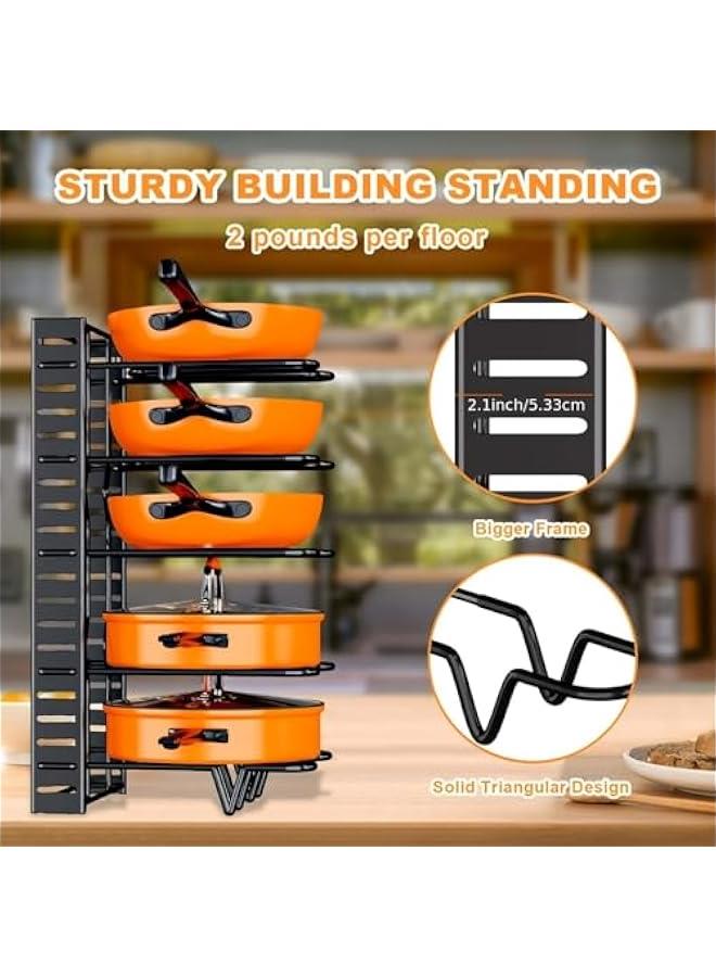 Pot Rack Organizer, 8 Tiers Adjustable Pots and Pans Organizer, Large Capacity Pot Lid Holders & Pan Rack for Kitchen Cabinet and Counter with 3 DIY Methods - Image 4