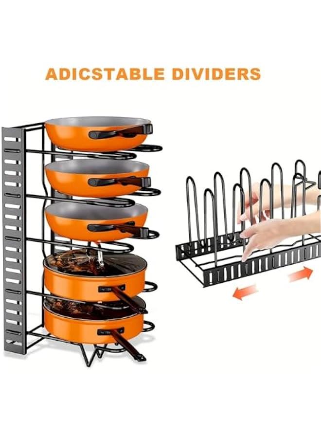 Pot Rack Organizer, 8 Tiers Adjustable Pots and Pans Organizer, Large Capacity Pot Lid Holders & Pan Rack for Kitchen Cabinet and Counter with 3 DIY Methods - Image 5