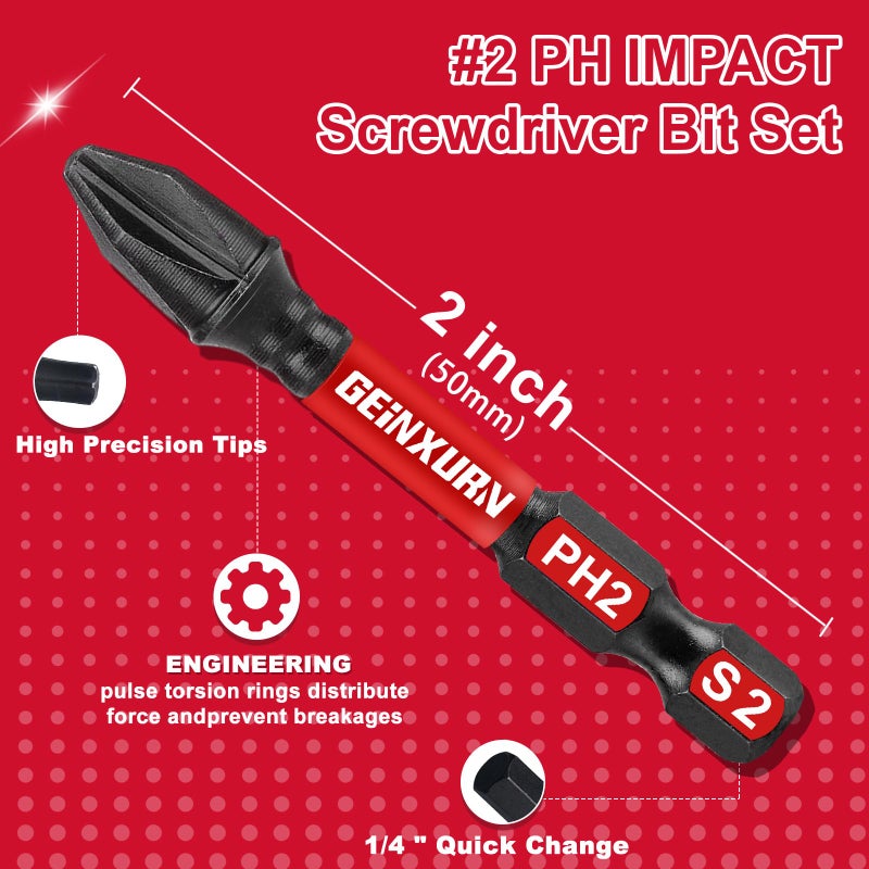 Geinxurn Impact Tough #2 Phillips 2 in. Insert Driver Bits,50Pack PH2 Screwdriver Bits Set with 1Pcs Impact Bit Holder,Bulk - Image 3
