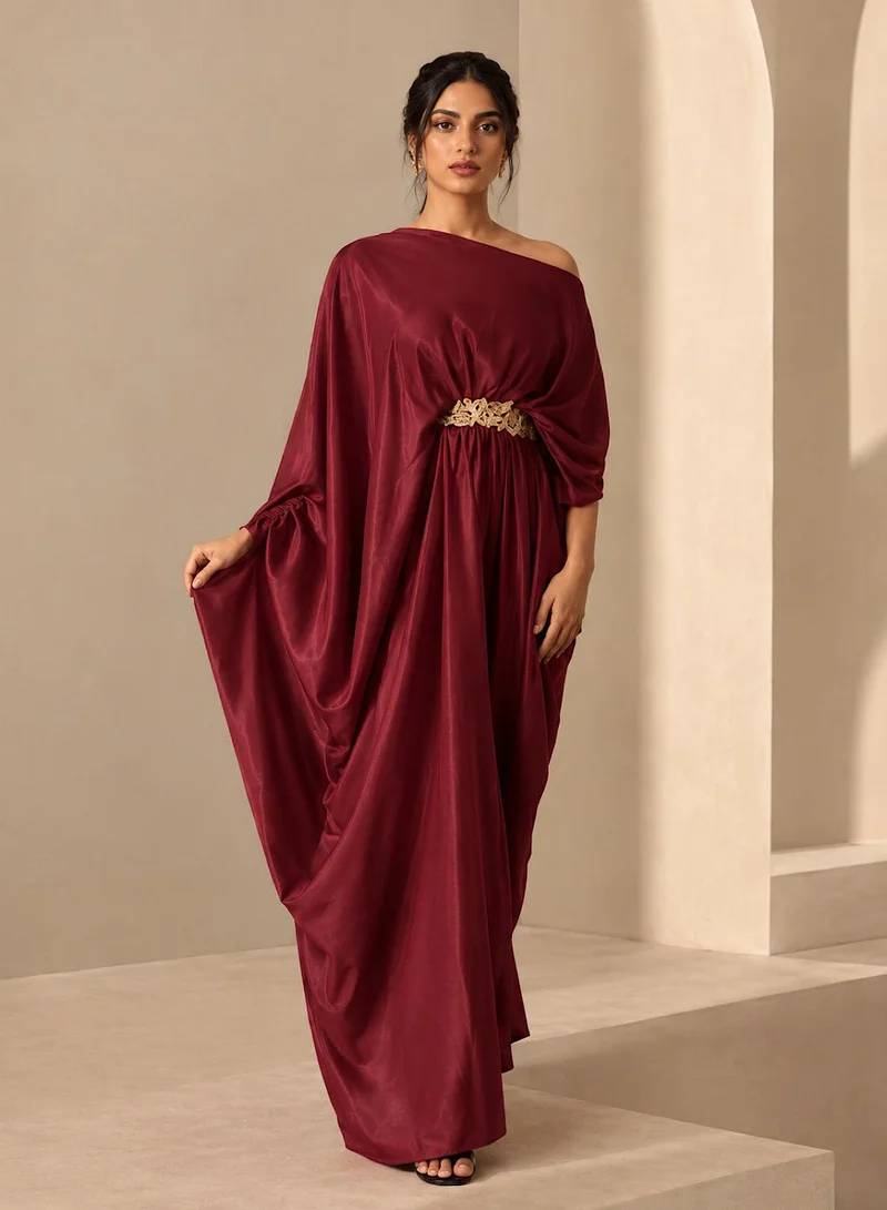 Embellished Pleated Maxi Dress