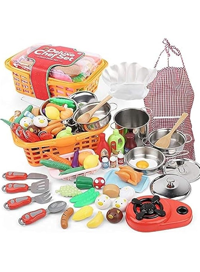 DURKU Kids Kitchen Playset - 42-Piece Cooking and Baking Set with Stainless Steel Cookware, Pots, Pans, Utensils, Apron, and Chef Hat - Role Play Toy for Boys and Girls  - Image 1