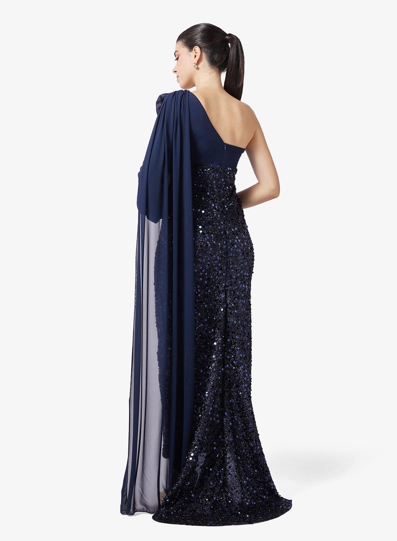 Ella Limited Edition One Shoulder Drapped Dress With Shimmer Bodice - Image 2