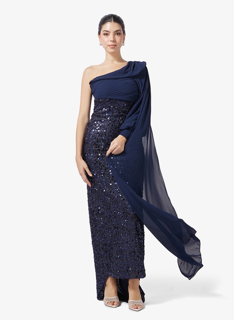 Ella Limited Edition One Shoulder Drapped Dress With Shimmer Bodice - Image 1