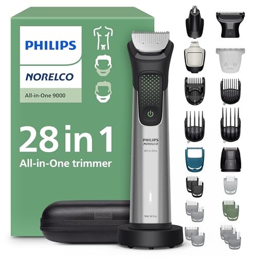 Norelco Philips All-in-One 9000 Series 28-Piece Trimmer - Electric Shaver and Clipper for Face, Beard, Head & Body, Self-Sharpening Full Metal Blades, 27 Length Settings (0.5-20 mm), MG9585/49 - Image 1