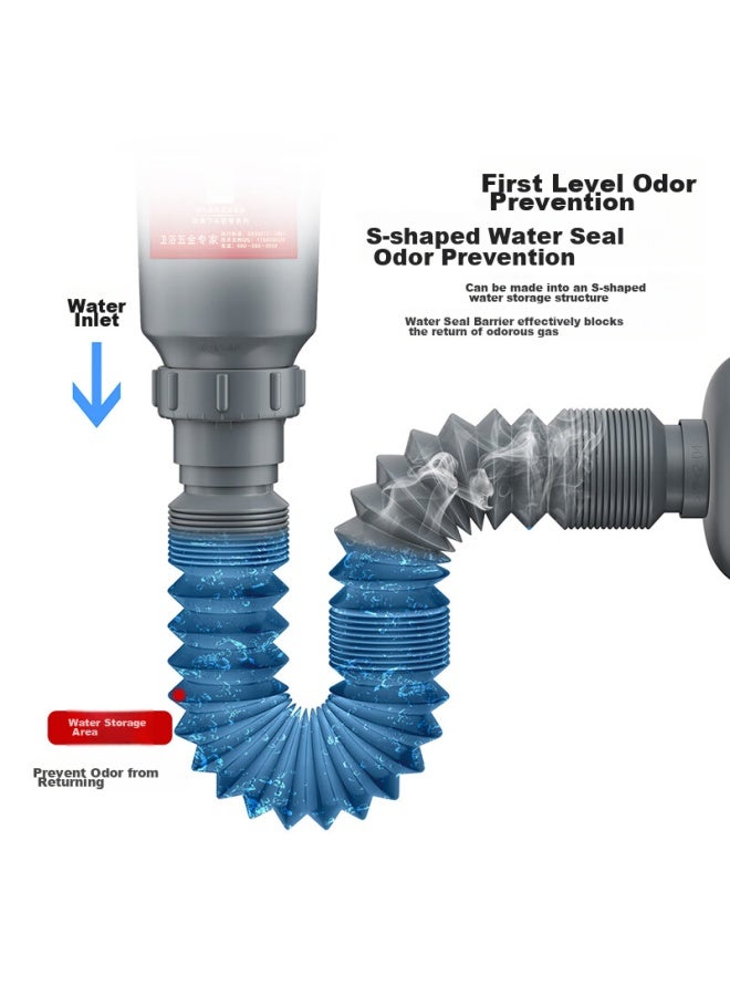LARSD Laiersidan Basin Drain Pipe, Washbasin Odor-proof Drain, Wall-mounted Extendable Drainage Pipe, Extended Drainage Flexible Hose, Ld336 - Image 1