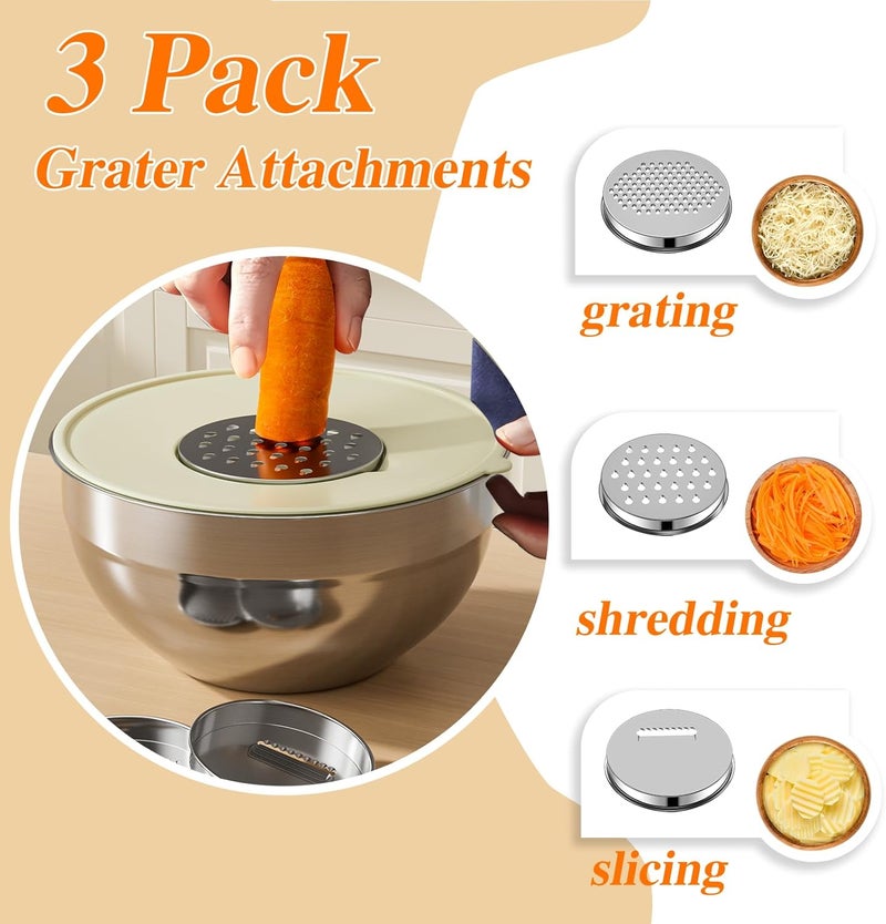Winproper Mixing Bowls with Lids Set, 6 PCS Stainless Steel Mixing Bowls with 3 Grater Attachments, Kitchen Food Storage Organizers Nesting Mixing Bowl, Large Size 4.5, 3.5, 2.1, 1.5, 1.1, 0.7QT - Image 3