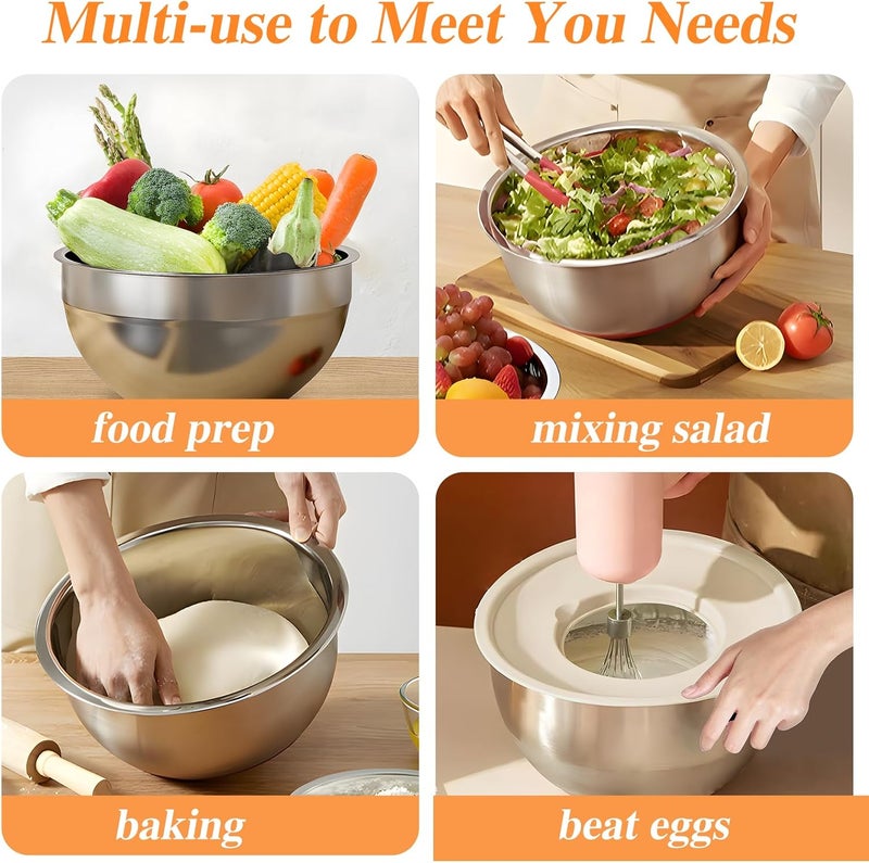 Winproper Mixing Bowls with Lids Set, 6 PCS Stainless Steel Mixing Bowls with 3 Grater Attachments, Kitchen Food Storage Organizers Nesting Mixing Bowl, Large Size 4.5, 3.5, 2.1, 1.5, 1.1, 0.7QT - Image 4