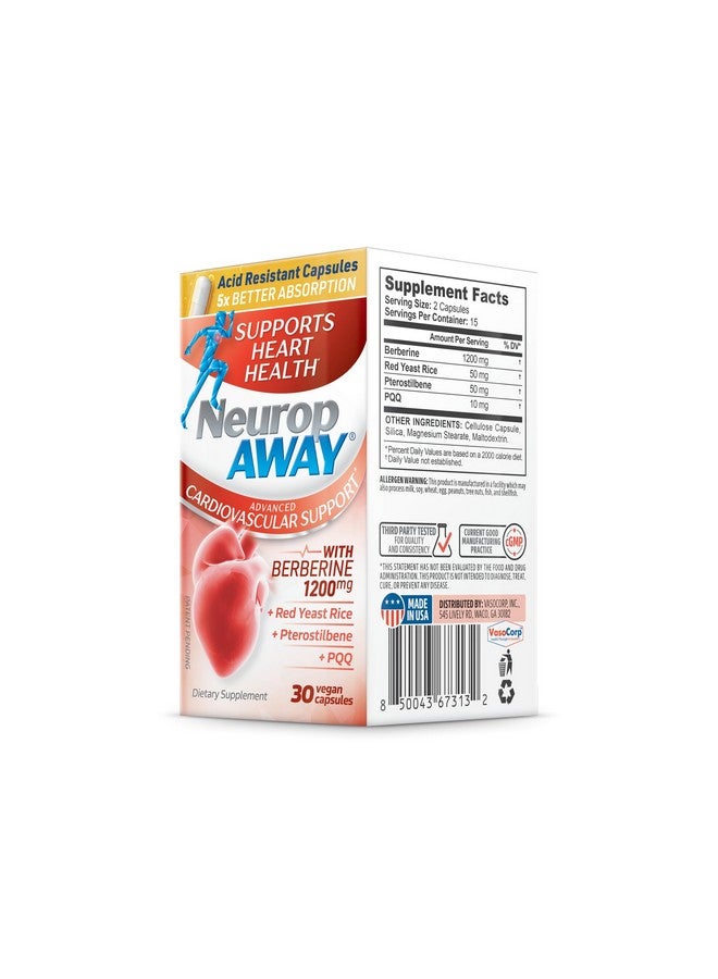 NeuropAWAY Cardiovascular Support 30ct 1200mg Berberine PQQ Red Yeast Rice Pterostilbene - Image 4