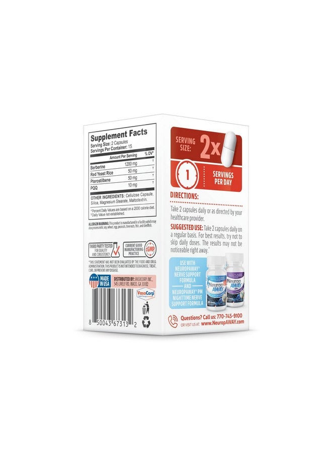 NeuropAWAY Cardiovascular Support 30ct 1200mg Berberine PQQ Red Yeast Rice Pterostilbene - Image 3