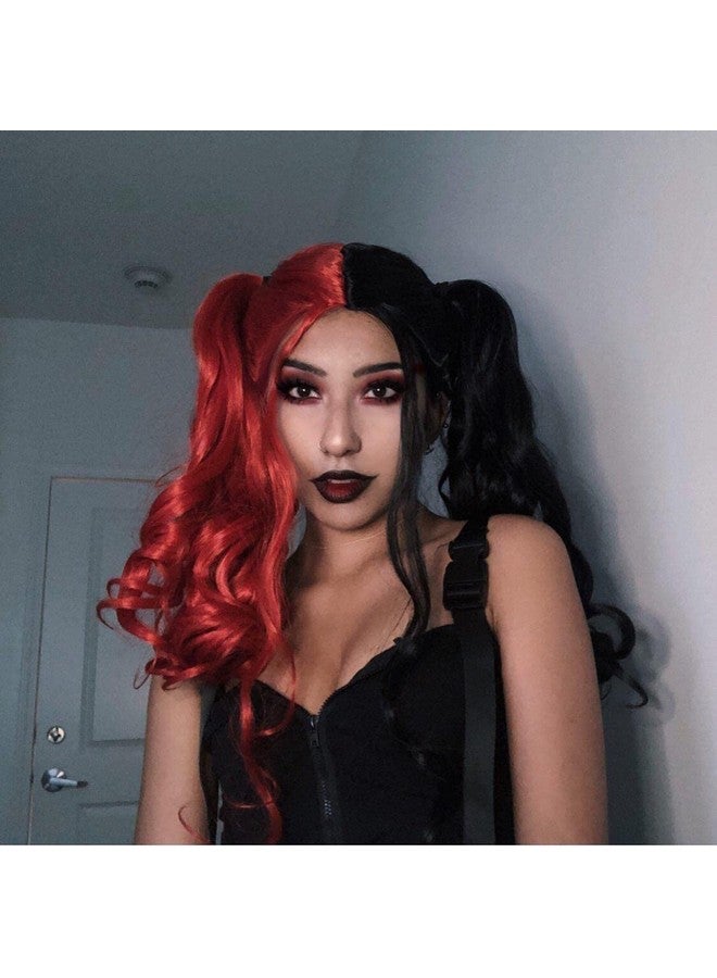 TSNOMORE Red and Black Wig for women Curly Two Ponytails Wig for Girls Halloween Costume Party Cosplay Wig - Image 5