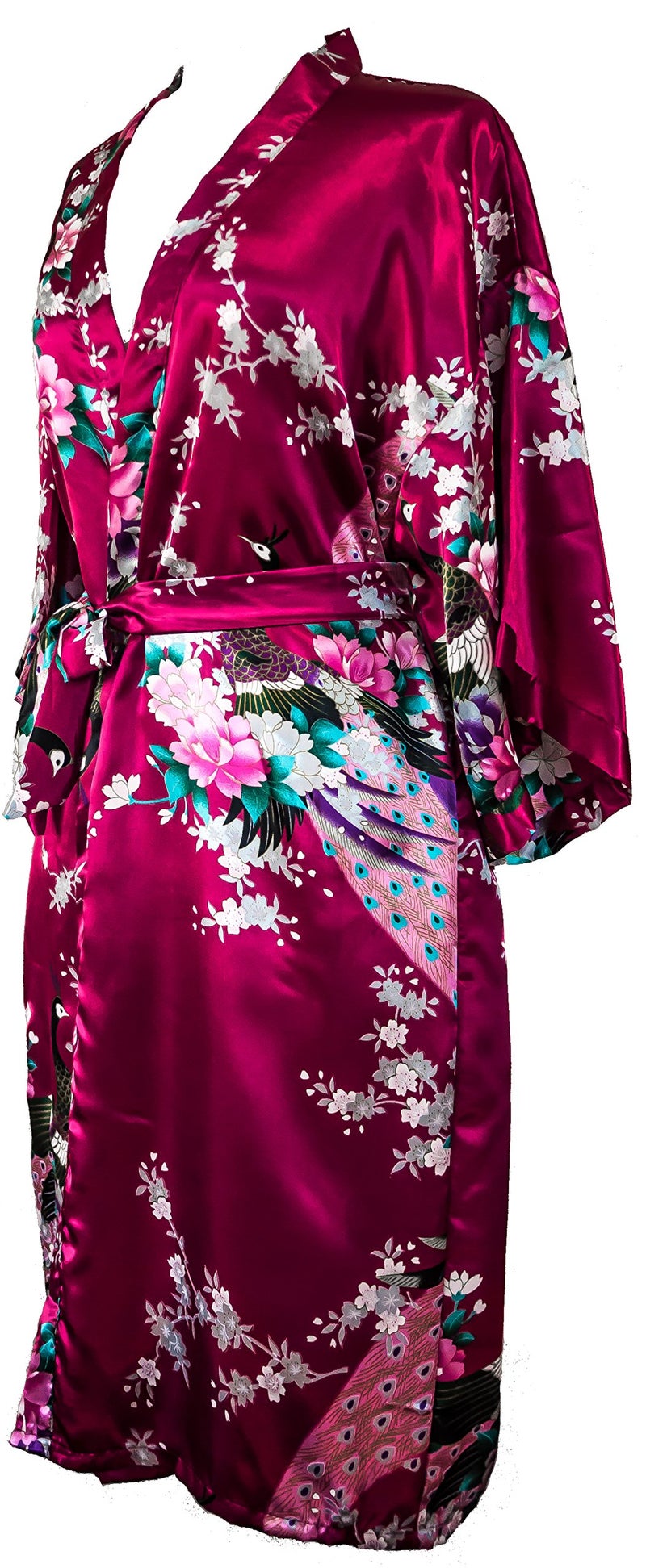 CCcollections Kimono Robe Long 16 Colors Premium Peacock Bridesmaid Bridal Shower Womens Gift (Burgundy Red) - Image 3