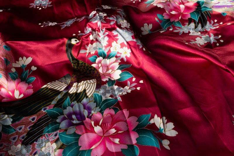 CCcollections Kimono Robe Long 16 Colors Premium Peacock Bridesmaid Bridal Shower Womens Gift (Burgundy Red) - Image 4