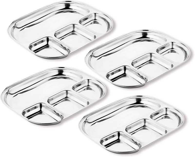 TORPPEZA Stainless Steel Partition Plate 4 in1 / Bhojan Thali/Dinner Plate Pack of 4 - Image 1