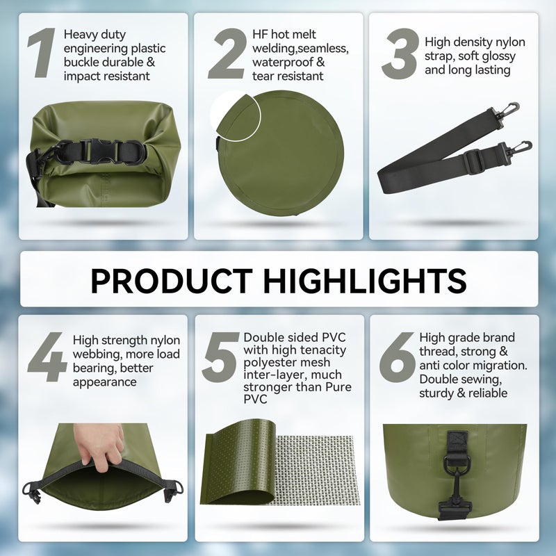 MARCHWAY Floating Waterproof Dry Bag Backpack 5L/10L/20L/30L/40L, Roll Top Sack Keeps Gear Dry for Kayaking, Rafting, Boating, Swimming, Camping, Hiking, Beach, Fishing (Army Green, 30L) - Image 5