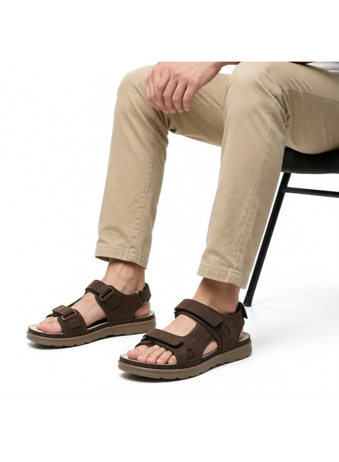 Comfortable men's orthopedic sandal – practical leather sandal with two adjustable hook-and-loop straps and a back strap – lightweight and non-slip sole - Image 1