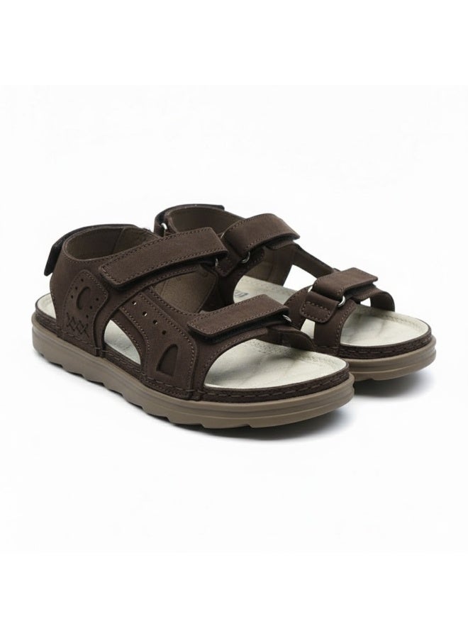 Comfortable men's orthopedic sandal – practical leather sandal with two adjustable hook-and-loop straps and a back strap – lightweight and non-slip sole - Image 2