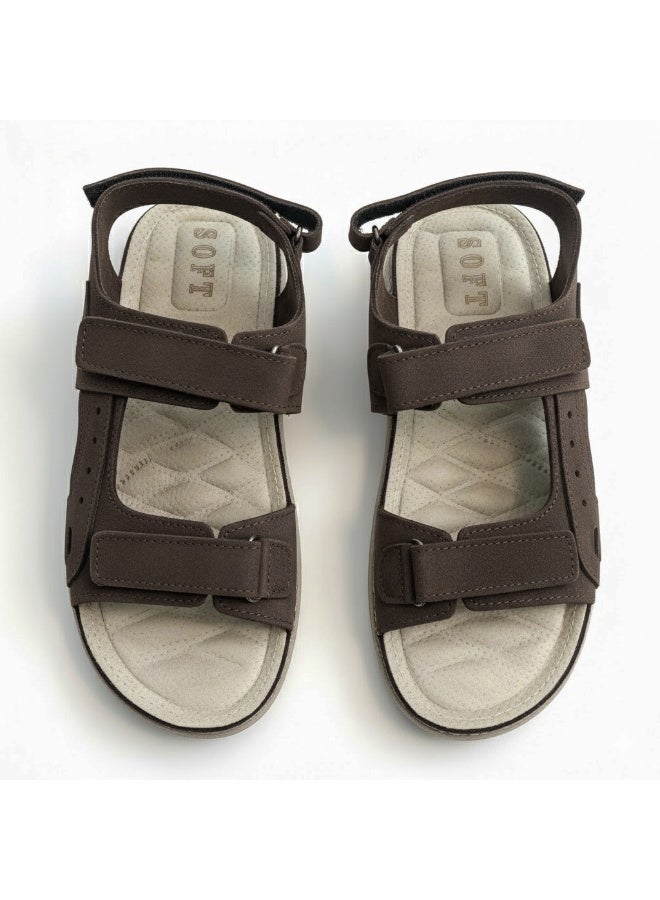 Comfortable men's orthopedic sandal – practical leather sandal with two adjustable hook-and-loop straps and a back strap – lightweight and non-slip sole - Image 5