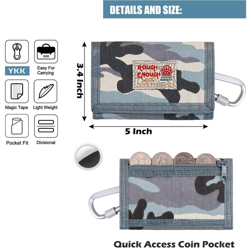 RE ROUGH ENOUGH Rough Enough Kids Wallet for Boys Girls with Neck Lanyard Teen Wallet Canvas Blue Camo - Image 4