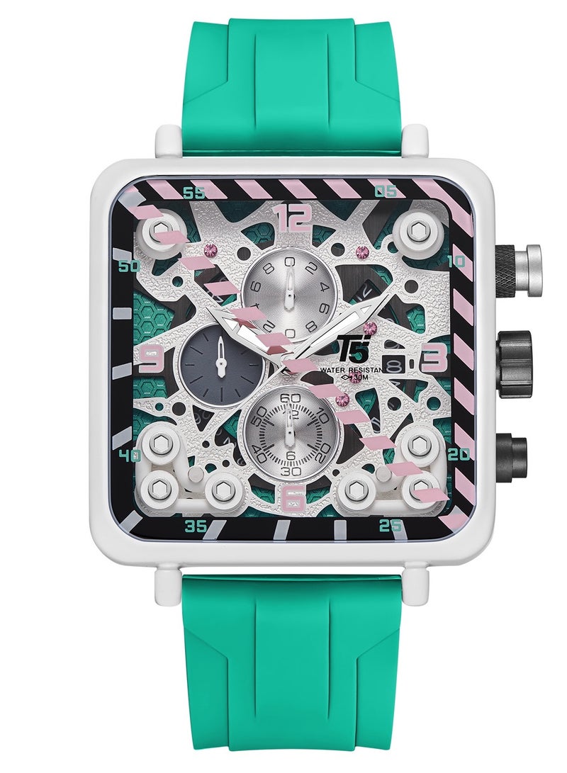 T5 Men's Chronograph Square Dial Silicone Strap Watch - Image 1