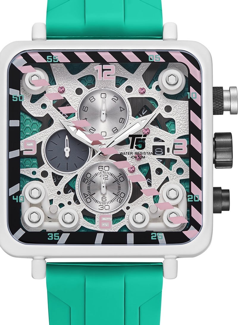 T5 Men's Chronograph Square Dial Silicone Strap Watch - Image 2
