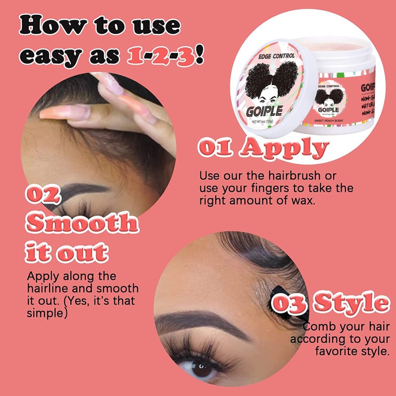 Goiple Edge Control Wax for Women Strong Hold Non-greasy Edge Control Smoother Edge Wax, Edge Wax Styling Gel Edge Control for Black Hair No Flaking, White Residue, Shine and Smooth (edge control-6pcs) - Image 4