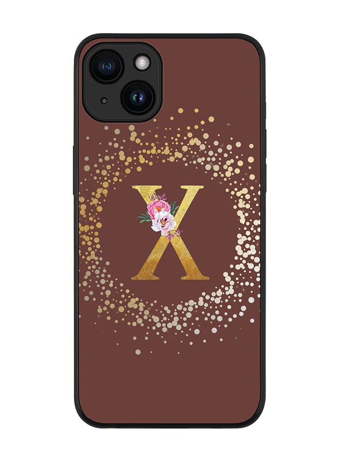Stylizedd Cover for iPhone 15 Case Rugged Black Slim fit Flexible Protective Phone CasesCustom Monogram Initial Letter Floral Pattern Alphabet - X (Brown) - Image 1