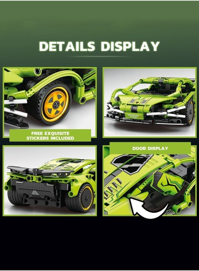 MINGDI 1:24 2.4G Remote Control Racing Car Building Blocks Set - DIY Educational Construction Sports Car Model with Opening Doors & Stickers, STEM Toy Gift for Teens & Adults (Green) - Image 5