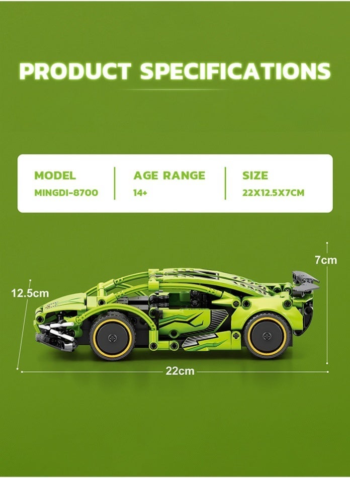 MINGDI 1:24 2.4G Remote Control Racing Car Building Blocks Set - DIY Educational Construction Sports Car Model with Opening Doors & Stickers, STEM Toy Gift for Teens & Adults (Green) - Image 3