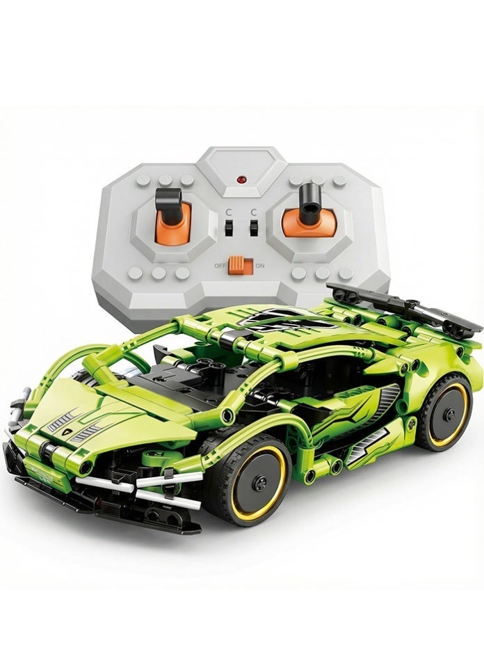 MINGDI 1:24 2.4G Remote Control Racing Car Building Blocks Set - DIY Educational Construction Sports Car Model with Opening Doors & Stickers, STEM Toy Gift for Teens & Adults (Green) - Image 2