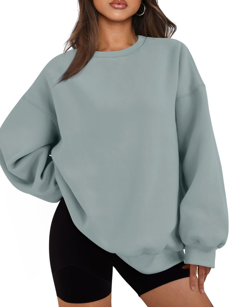 EFAN Womens Sweatshirts Hoodies Oversized Sweaters Crewneck Fleece Casual Tops Basic Comfy Fall Fashion Clothes 2025 Plus Size Maternity Workout Lounge Wear Winter Outfits LightGreen M