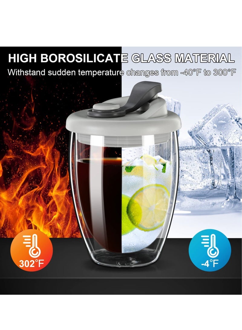 Double Wall Glass Coffee Mug with Silicone Lid 12oz Insulated Cup for Hot and Cold Drinks High Borosilicate Glass Double Walled Cup for Travel and Home Use Grey  - Image 4