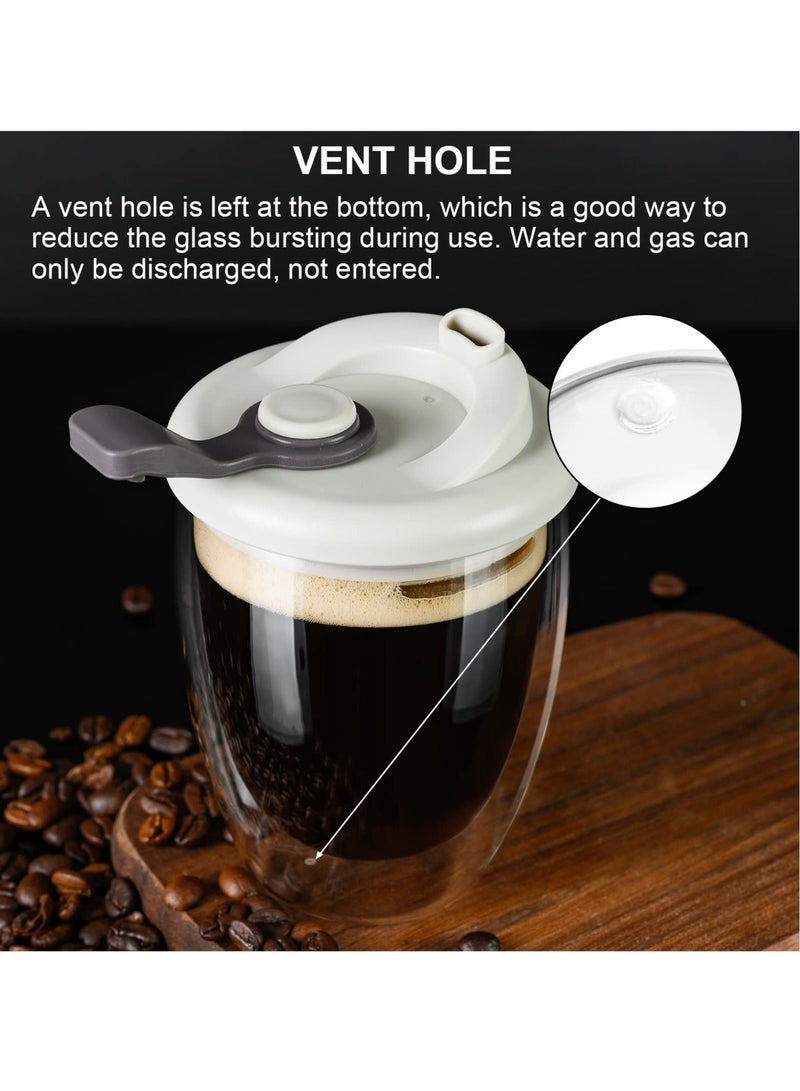 Double Wall Glass Coffee Mug with Silicone Lid 12oz Insulated Cup for Hot and Cold Drinks High Borosilicate Glass Double Walled Cup for Travel and Home Use Grey  - Image 5
