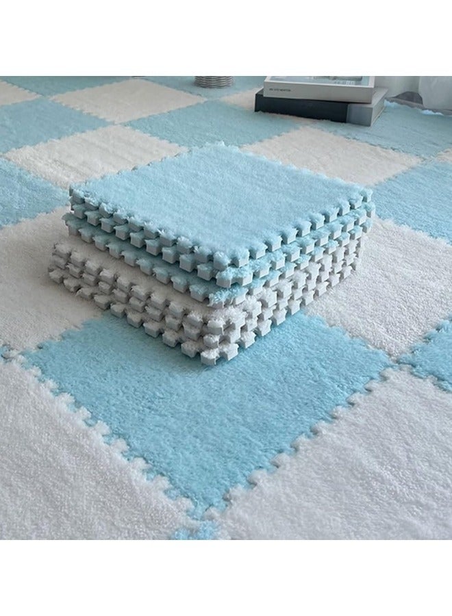 GGEROU 12Pcs Interlocking Foam Mats, Fluffy Carpet Tiles, Plush Area Rug, Square Splicing Floor Tiles, Soft Playmat Puzzle Floor Mat for Play Room, Blue 30*30*1cm - Image 1