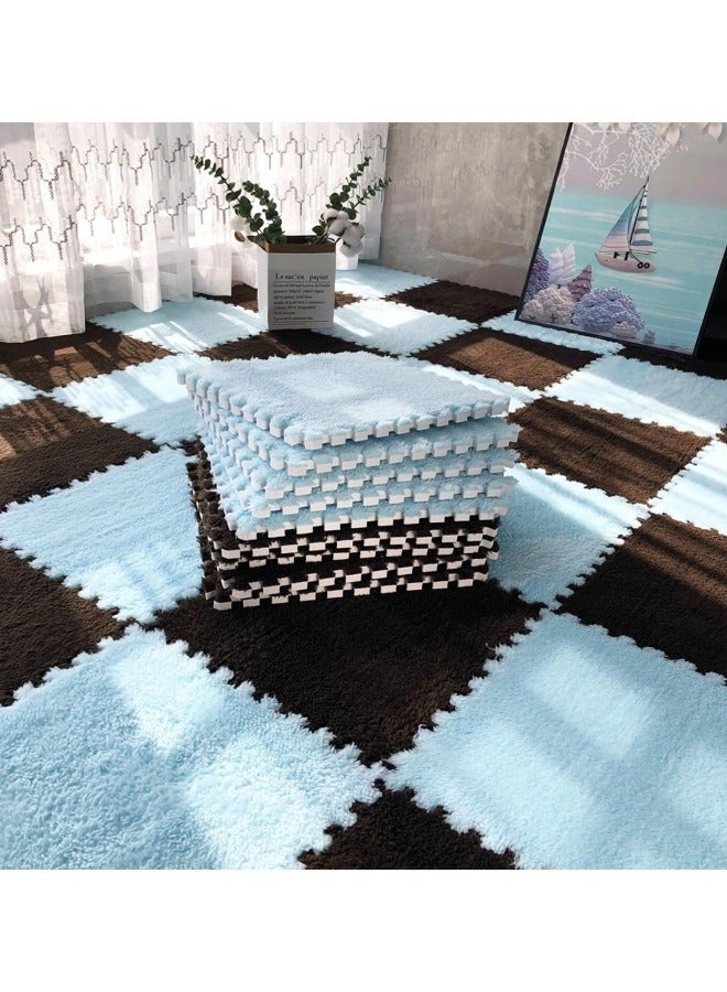 GGEROU 12Pcs Interlocking Foam Mats, Fluffy Carpet Tiles, Plush Area Rug, Square Splicing Floor Tiles, Soft Playmat Puzzle Floor Mat for Play Room, Blue 30*30*1cm - Image 3