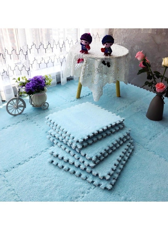 GGEROU 12Pcs Interlocking Foam Mats, Fluffy Carpet Tiles, Plush Area Rug, Square Splicing Floor Tiles, Soft Playmat Puzzle Floor Mat for Play Room, Blue 30*30*1cm - Image 4