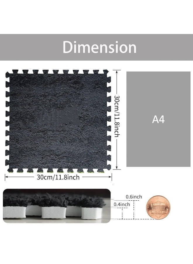 GGEROU 12Pcs Interlocking Foam Mats, Fluffy Carpet Tiles, Plush Area Rug, Square Splicing Floor Tiles, Soft Playmat Puzzle Floor Mat for Play Room, Blue 30*30*1cm - Image 2