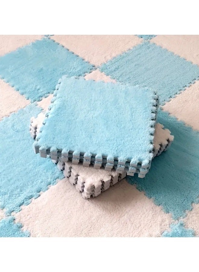 GGEROU 12Pcs Interlocking Foam Mats, Fluffy Carpet Tiles, Plush Area Rug, Square Splicing Floor Tiles, Soft Playmat Puzzle Floor Mat for Play Room, Blue 30*30*1cm - Image 5