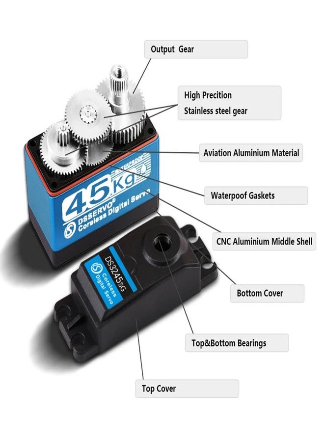 ZOSKAY 45kg high Torque Coreless Motor servo Metal Gear Digital and Stainless Steel Gear servo Motor servo for 1/8 1/10 1/12 RC Cars DIY (180 Degree) - Image 3