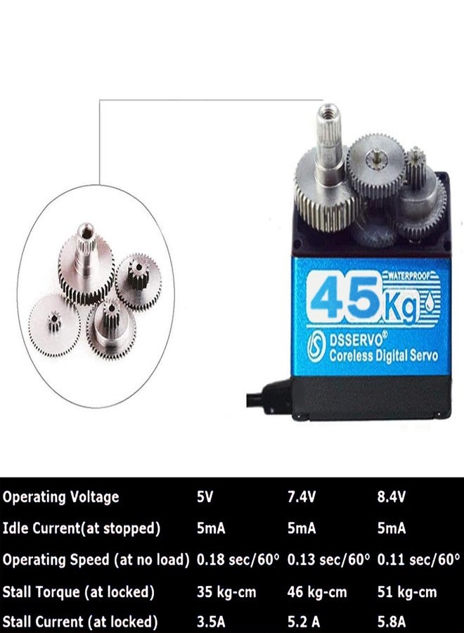 ZOSKAY 45kg high Torque Coreless Motor servo Metal Gear Digital and Stainless Steel Gear servo Motor servo for 1/8 1/10 1/12 RC Cars DIY (180 Degree) - Image 2