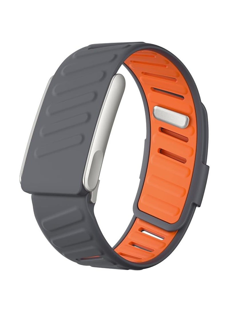 اووكاي سوار معصم سيليكون مريح قوي متوافق مع سوار WHOOP MG، سوار بديل رياضي متين وناعم من السيليكون قابل للتعديل ومقاوم للماء للرجال والنساء مع موصل إطار معدني (رمادي غامق وبرتقالي) - Image 1