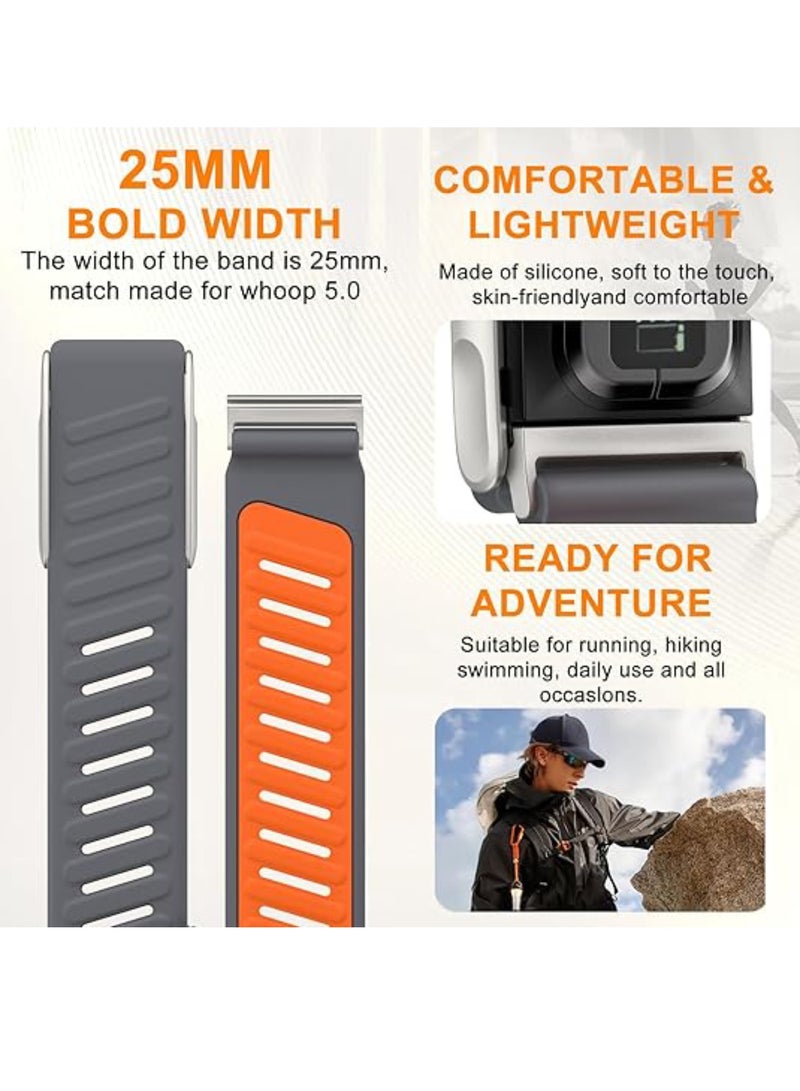 اووكاي سوار معصم سيليكون مريح قوي متوافق مع سوار WHOOP MG، سوار بديل رياضي متين وناعم من السيليكون قابل للتعديل ومقاوم للماء للرجال والنساء مع موصل إطار معدني (رمادي غامق وبرتقالي) - Image 5
