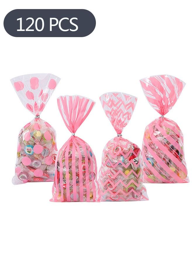 120 Pink Plastic Treat Bags with Twist Ties for Candy Chocolates Cookies Snacks Birthday Gifts - Image 1