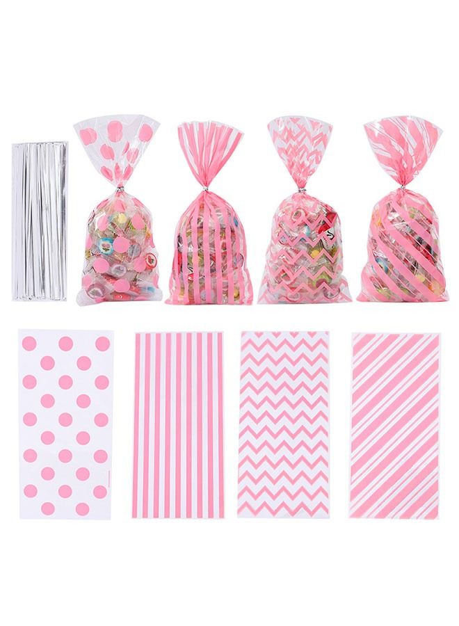 120 Pink Plastic Treat Bags with Twist Ties for Candy Chocolates Cookies Snacks Birthday Gifts - Image 2