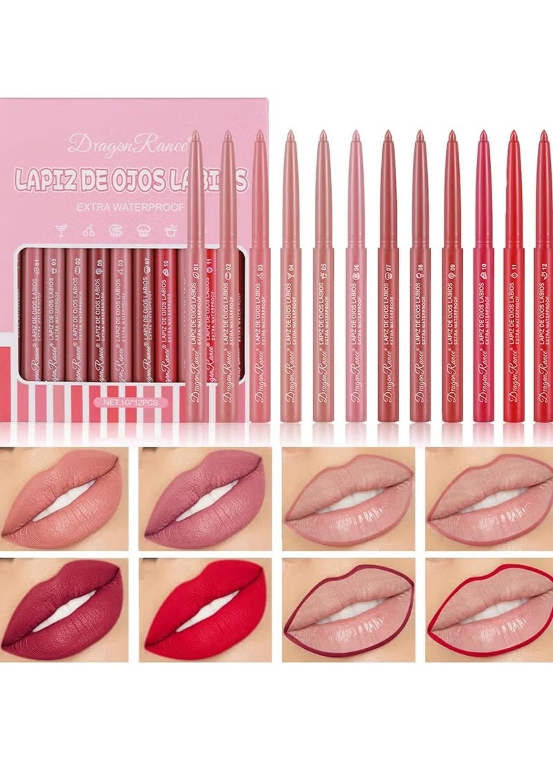 Dragon Ranee 12 Colors Matte Lip Liner/Lipstick Set,One Step Lips Makeup Kit,Velvet Nude Collection Waterproof Long Wear Lip Gloss, Lip Liner for Women To Create The Perfect Matte Lip Look!  - Image 1