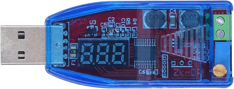 وحدة منظم USB قابل للتعديل DC-DC، محول تعزيز من 5 فولت إلى 3.3 فولت 9 فولت 12 فولت 24 فولت أزرق شفاف - تحكم دقيق بمقياس الجهد، شاشة LED ومتوافق مع الشواحن - Image 1