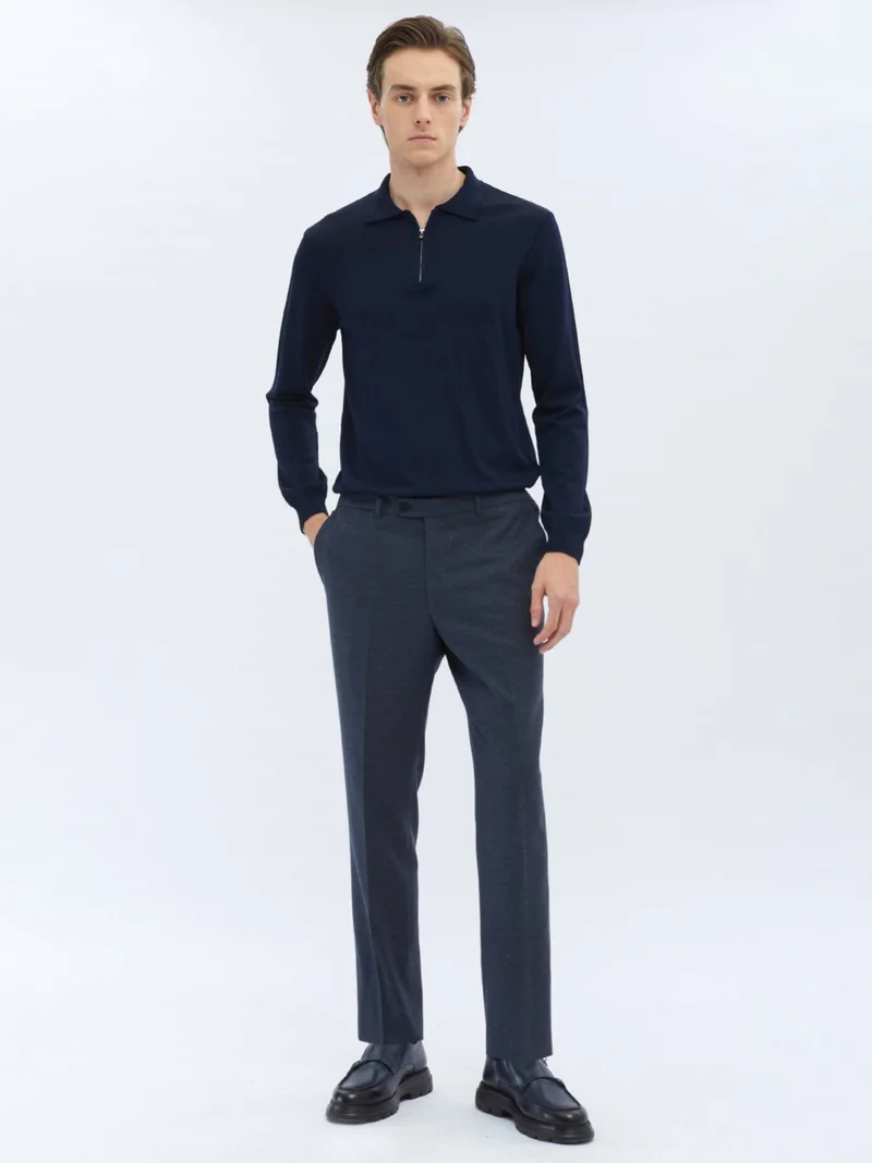 Kip Navy Blue Polo Neck Plain Knit Sweater