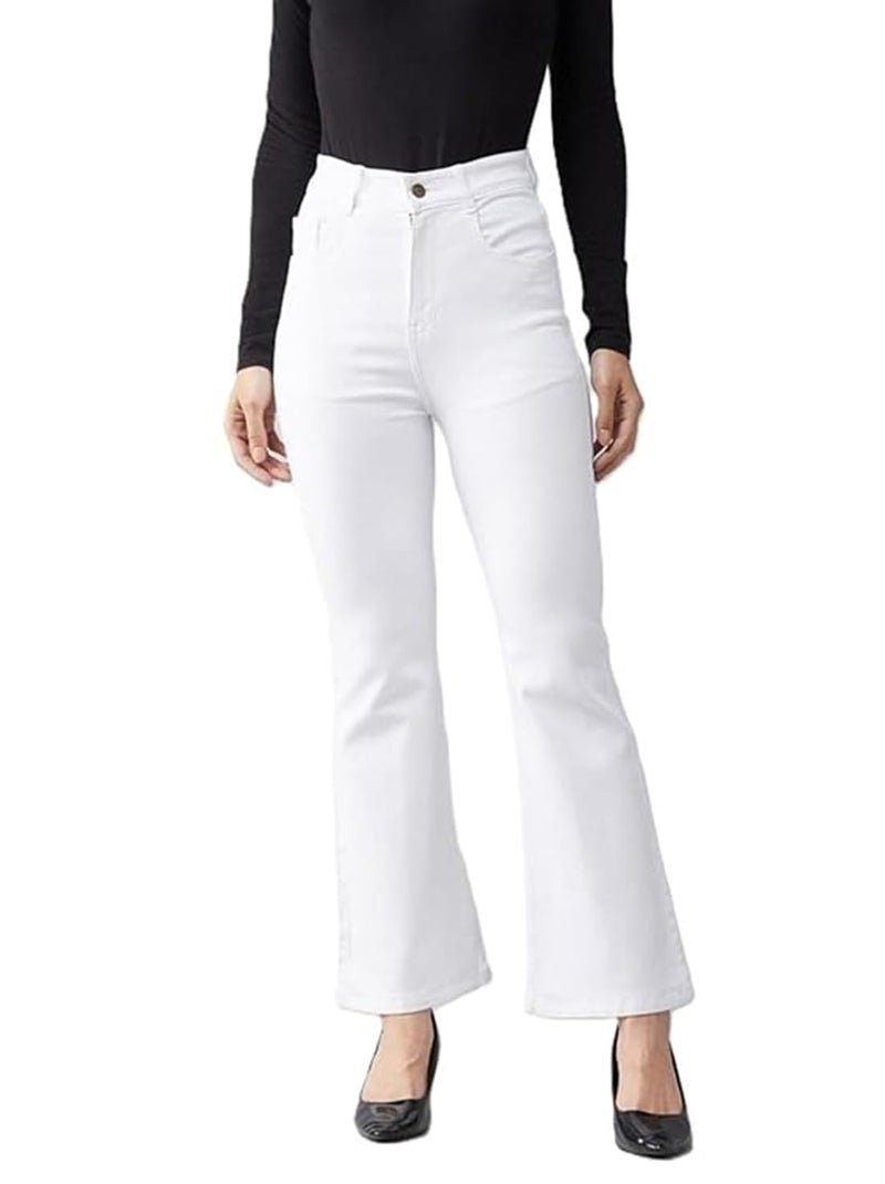 ADBUCKS Jeans Bell Bottom Jeans for Women White - Image 1