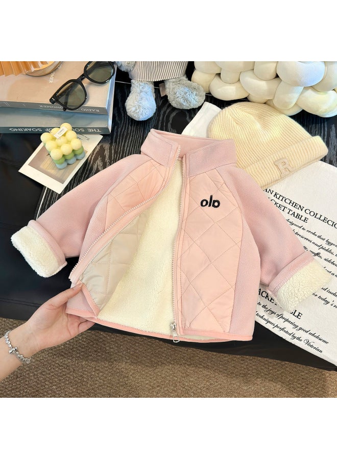Children's  And Winter Austrian Velvet Fleece-lined Jacket Letter Logo Zipper Stand Collar Top Boys And Girls Jacket