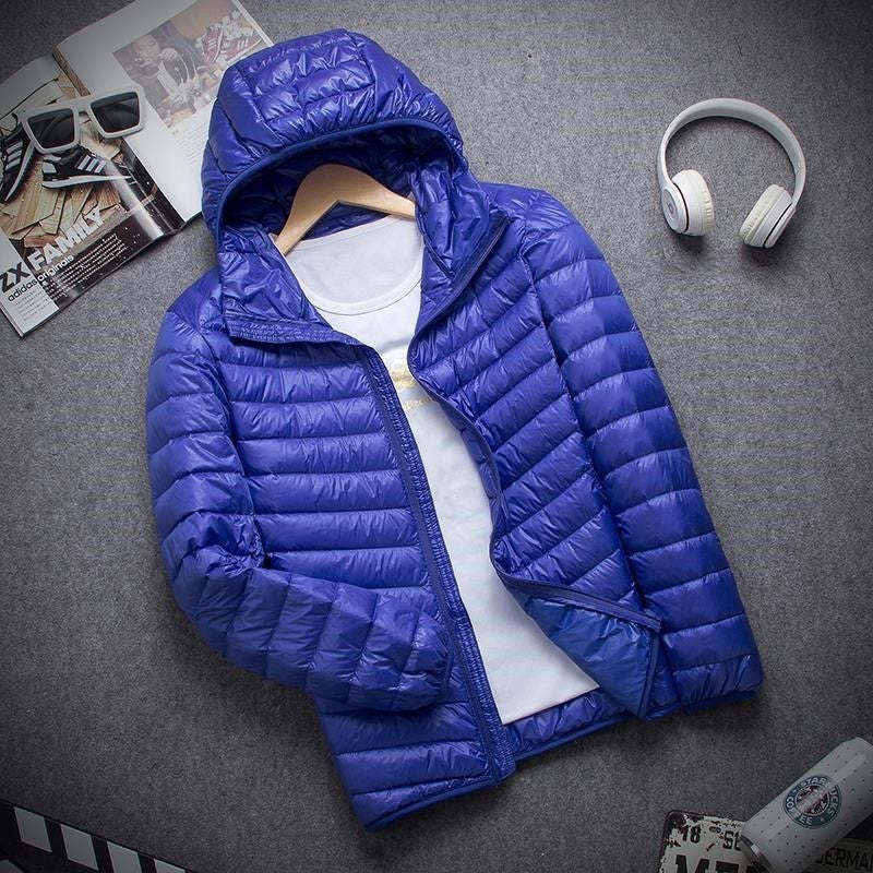 Mens Winter Cotton Jacket Lightweight Padded Coat Klein blue (hooded) 